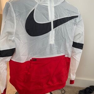 Nike White and Red Windbreaker Jacket